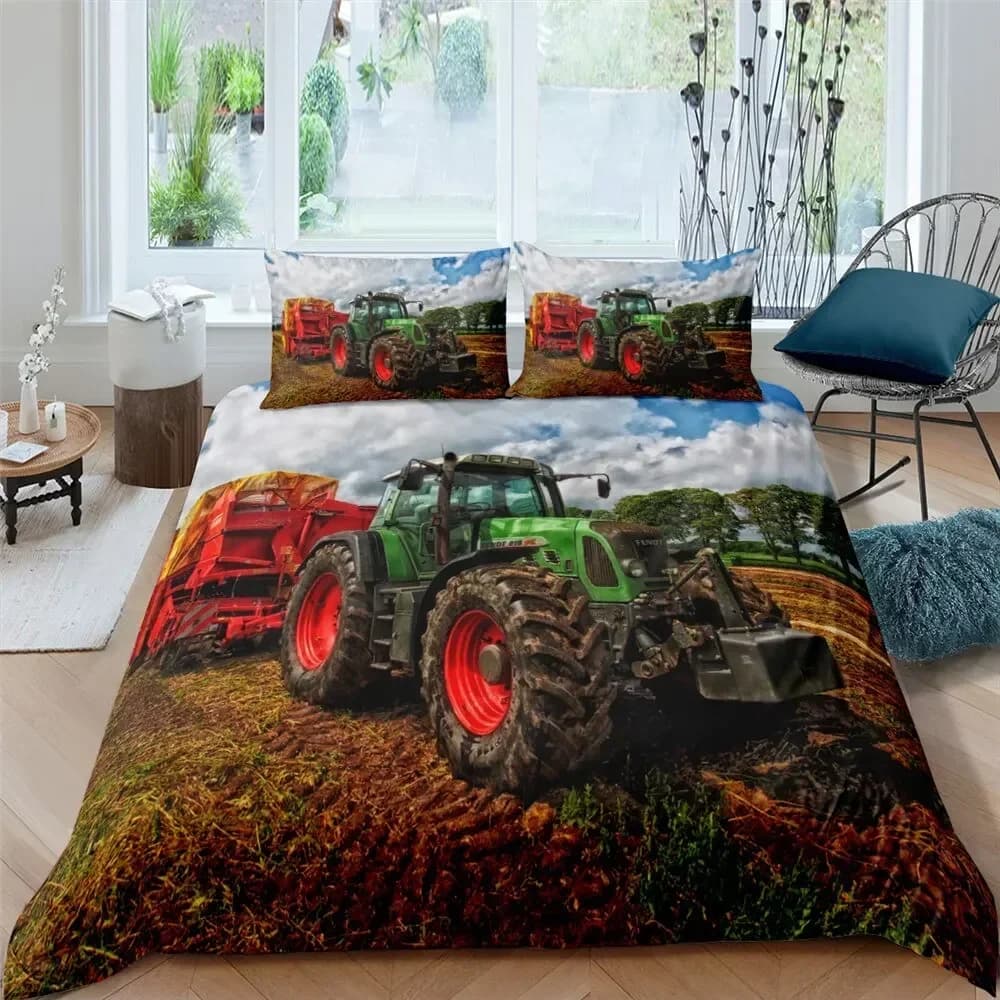 Retro tractor car engineering comfortable vehicle cover pillowcase set bed linen decoration bedroom for children textiles for home