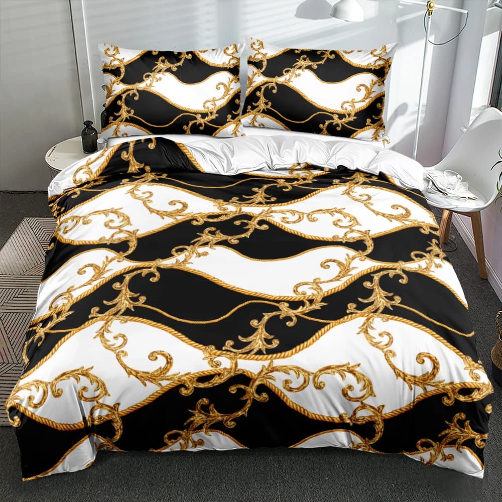 Set copripiumino a righe dorate di lusso 3D Set copripiumino bifacciale Twin Queen King Size 265x230 cm Biancheria da letto Tessili per la casa