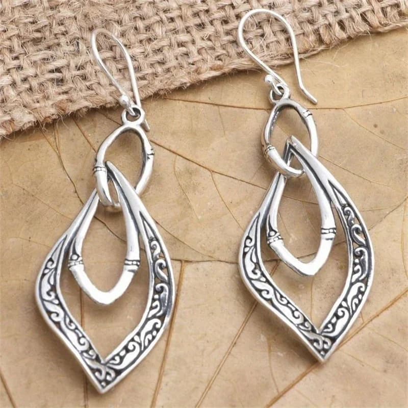 Vintage Cross Hollow Dangle Earrings Grave Geometric Creativity Ethnic Silvery Plated Carving Earrings For Women Jewelry