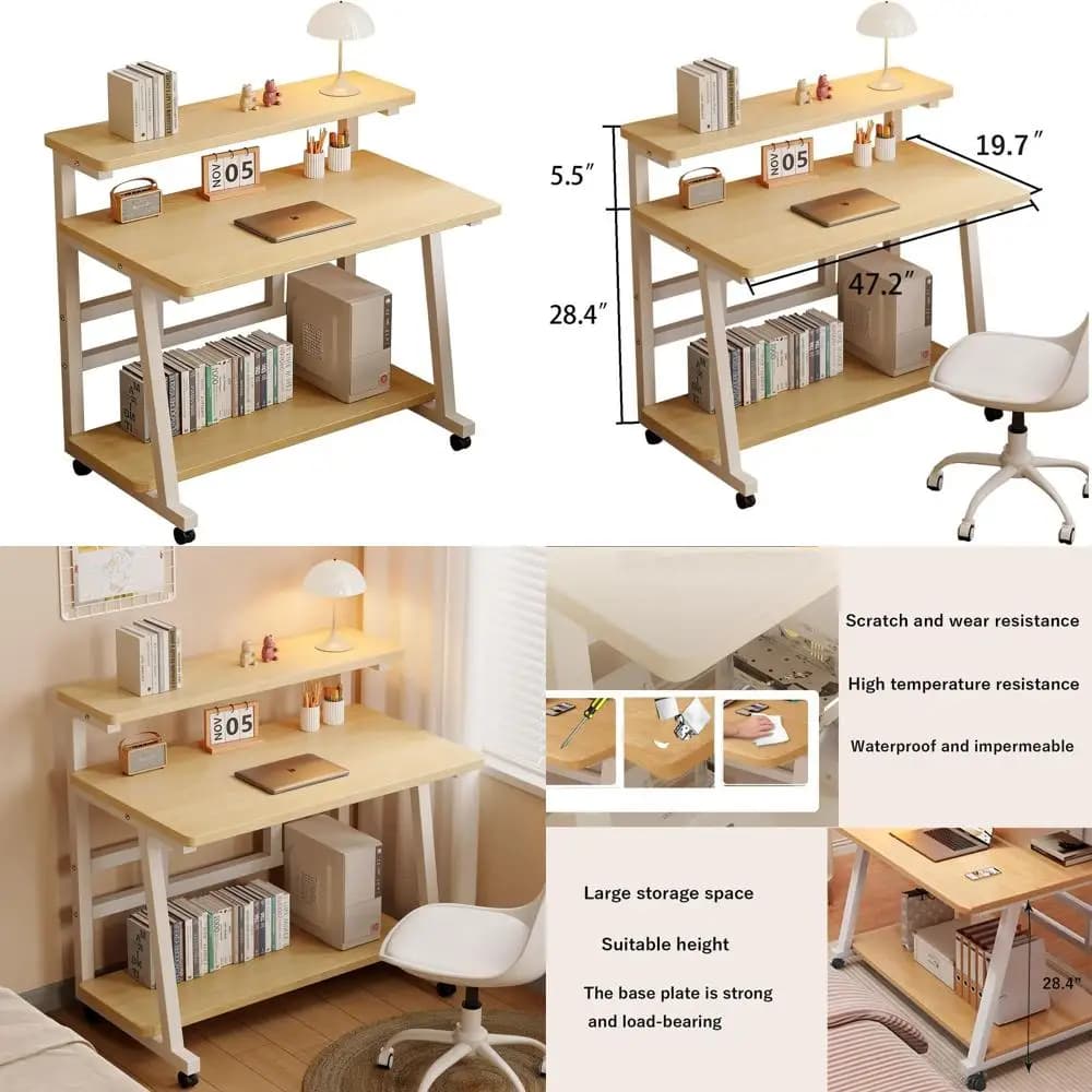 Scrivania Regolabile Compatta con 3 Ripiani e Supporto per Monitor, Ideale per Piccoli Spazi e Uffici Domestici