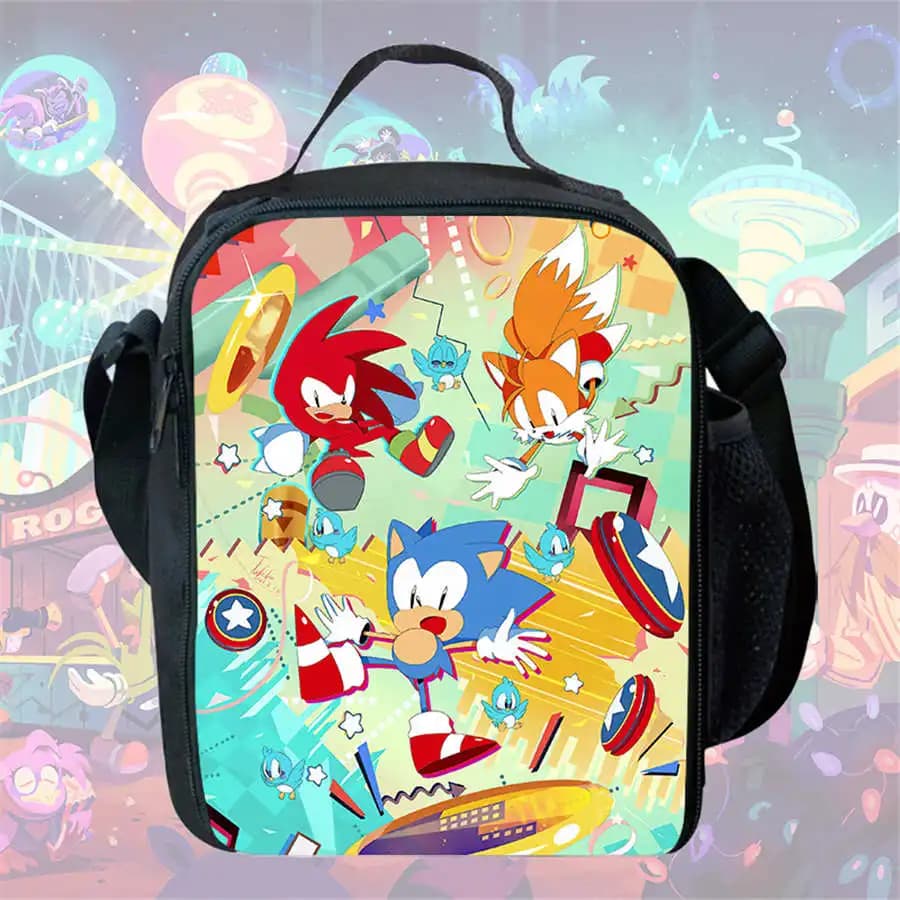 Borsa per il pranzo per bambini, borsa da picnic Cartoon Sso-nic per ragazzi e ragazze, borsa termica e refrigerata per bambini dai 4 ai 10 anni