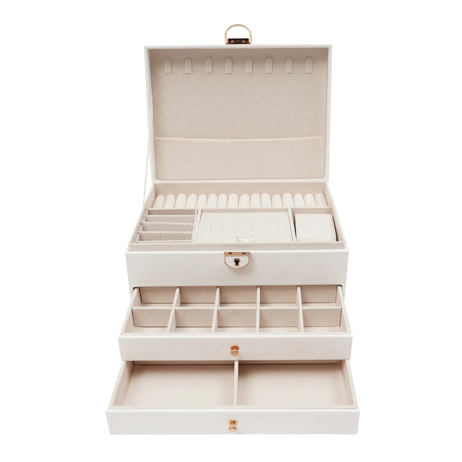 3 Tiers Jewelry Storage Box, Sunglass Storage Watch Box W/ Safety-Lock, Eyewear/ Jewelry Display for Store/ Home