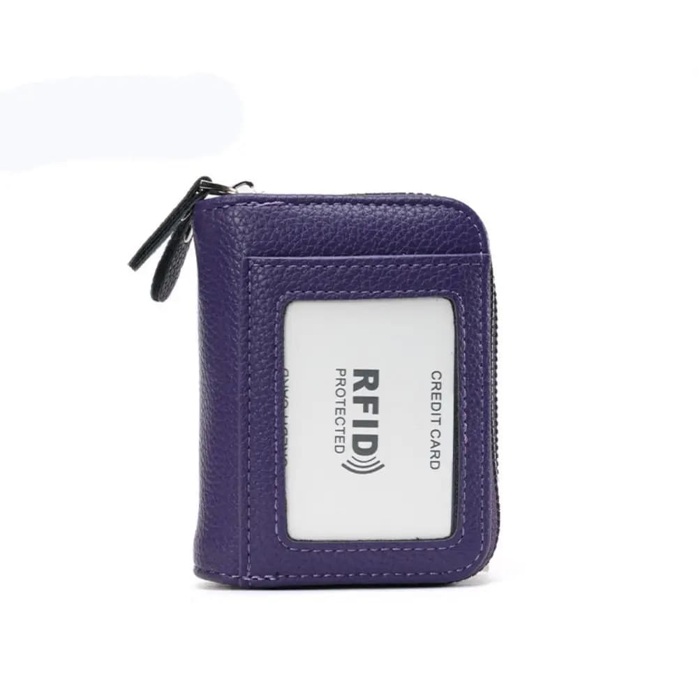 Fashion RFID Blocking Card Holder Genuine Leather Large Capacity Double Zipper Zero Wallet Women Anti Theft Clip Wallet Purse