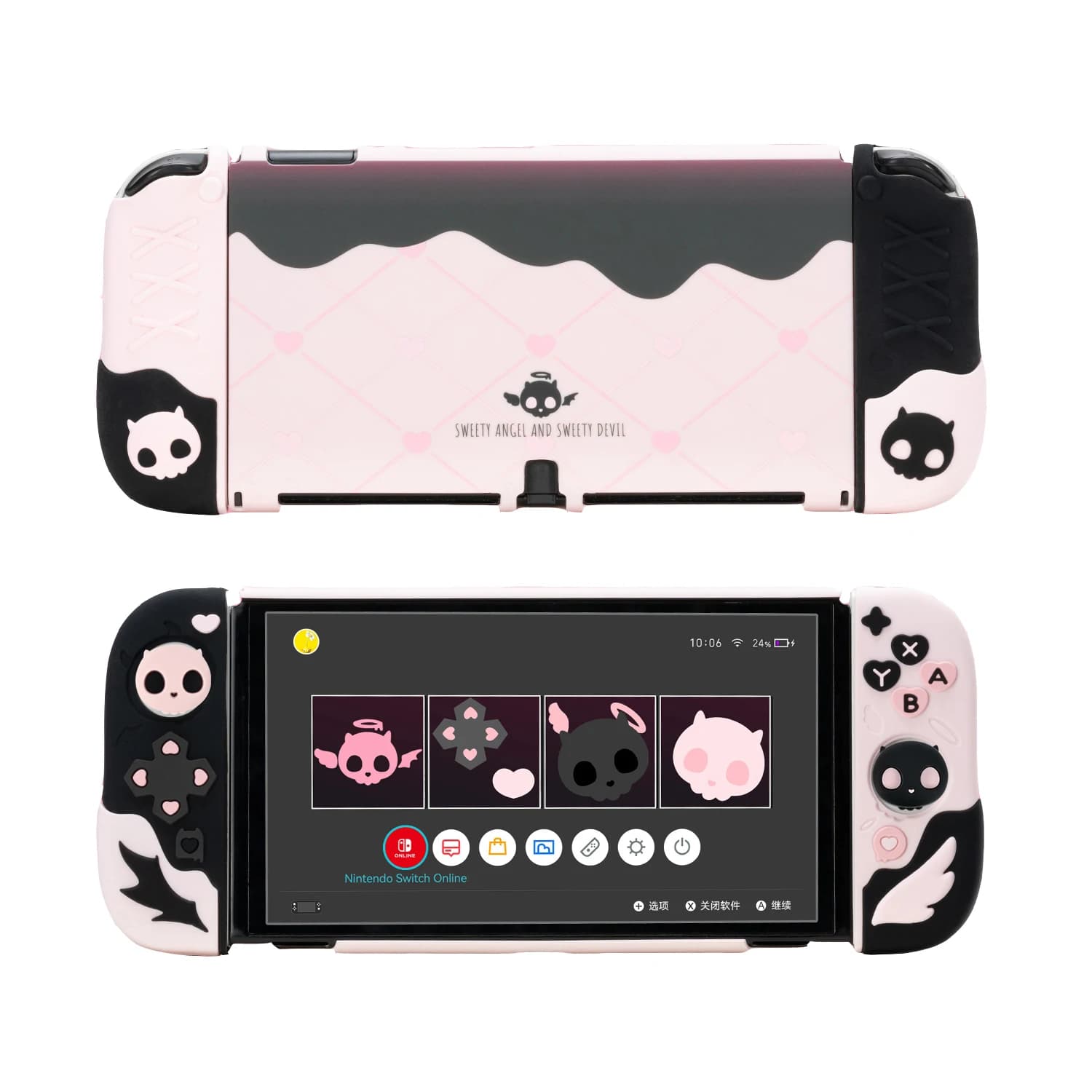 Custodia rigida con teschio dolce Custodia protettiva per Nintendo Switch/Oled Joycon Controller Thumb Grip Cap Bottoni ABXY Cover in silicone