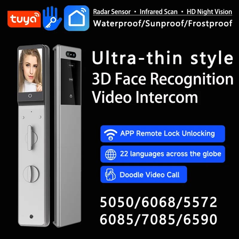 Serratura Intelligente Ultra-sottile Impermeabile con Riconoscimento Facciale TuyaCipher, Serratura Intelligente con Impronta Digitale per Porta, Corpo TTLock 85/90 per Israele
