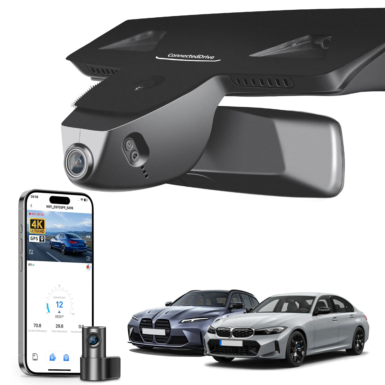 Dash Cam 4K Dedicated for BMW 3 Gen7 G20/28/G80 Series, 2020-2026 Auto Camera with GPS, WiFi and APP, Wireless Plug and Play Recorder