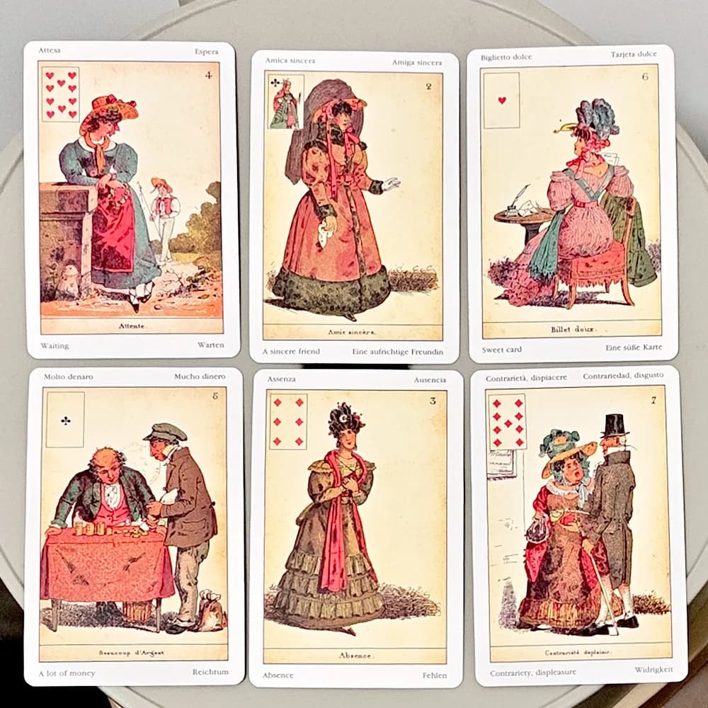 Sibilla Indovina Oracle Cards, 10.5*6cm Vintage 52-Card Divination Deck - Multilingual Victorian Style
