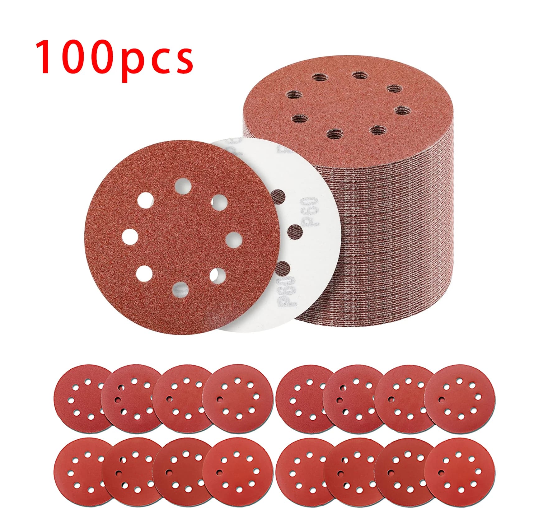 Set di carta vetrata da 100 pezzi 5 pollici 8 fori 125mm disco abrasivo per la lavorazione del legno strumento per lucidatura abrasiva 40/80/120/2000 dischi abrasivi a grana