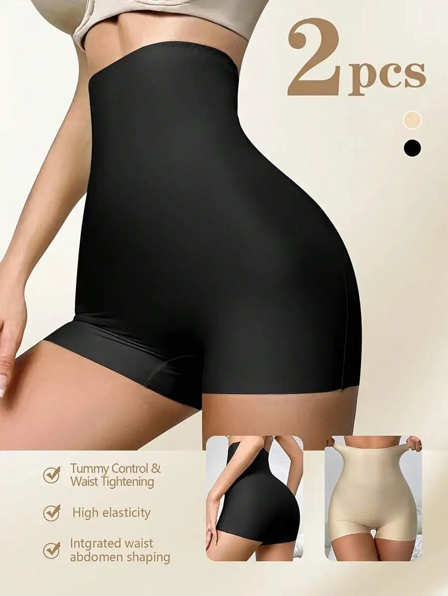 Confezione da 2 pantaloncini modellanti a vita alta da donna – Controllo della pancia, rassodamento della vita, sollevamento dei glutei, biancheria intima confortevole senza cuciture in nero