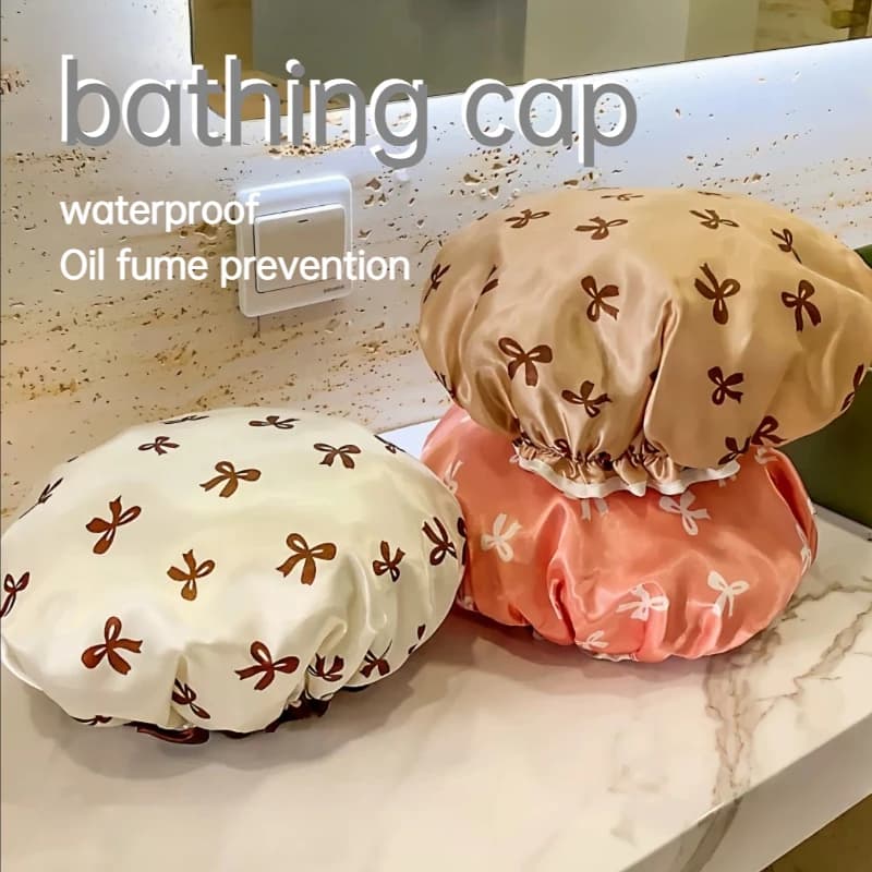1pc Cuffia da doccia impermeabile riutilizzabile Copri testa anti-fumo da cucina Stampa Bowknot Accessori da bagno