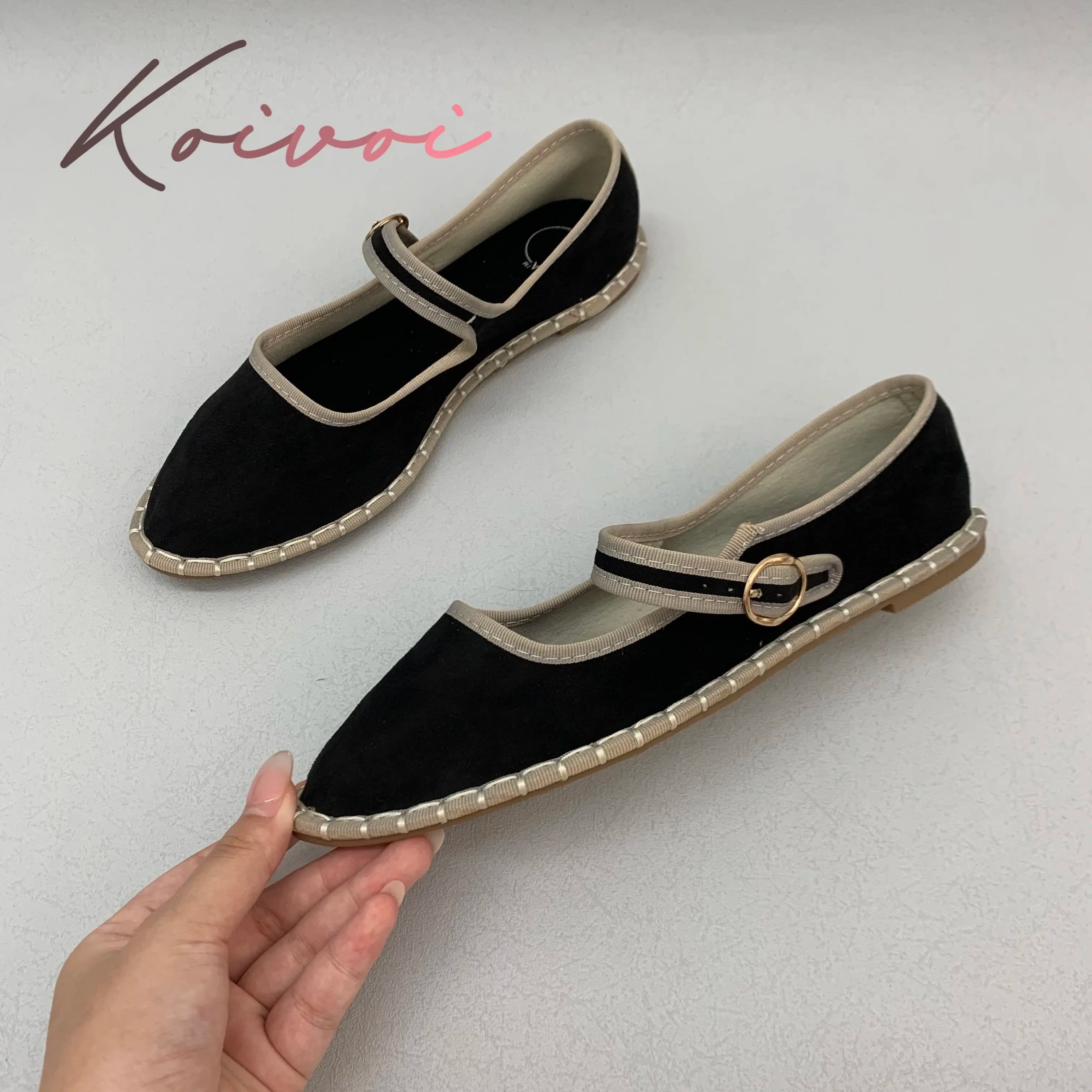 Scarpe basse con cinturino con fibbia a mano Mary Jeans Scarpe da donna con punta a punta in tessuto di velluto Ballerine Scarpe da donna Calzature moda casual