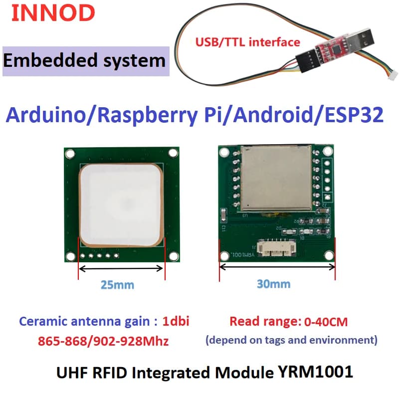 Micro formato 50*50MM Scheda modulo RFID UHF TTL Uart Lettore modulo RFID USB a bassa potenza 0-2M Raspberry Pi SDK Android gratuito