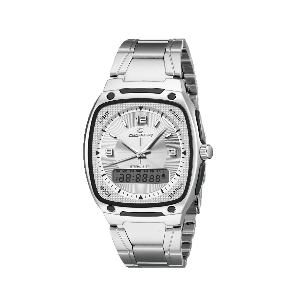 Men's watch in league brand CHAXIGO, quartz watch with steel strap, cross-border electronic watch.