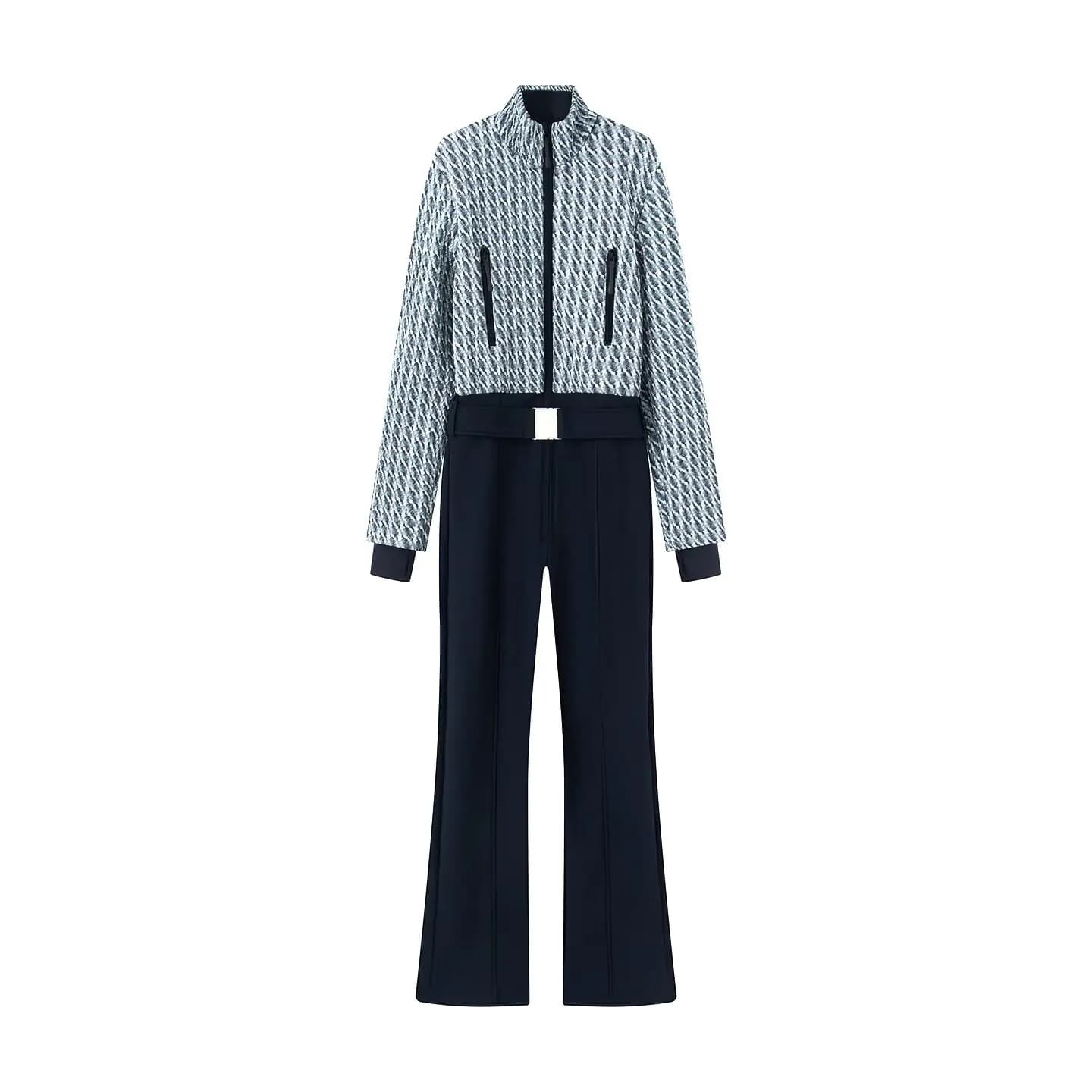 Tuta da Sci Elegante Stampata per Donna, Manica Lunga, Collo Alto, Cerniera, Cintura, Romper Lungo 2026, Caldo, Vita Alta