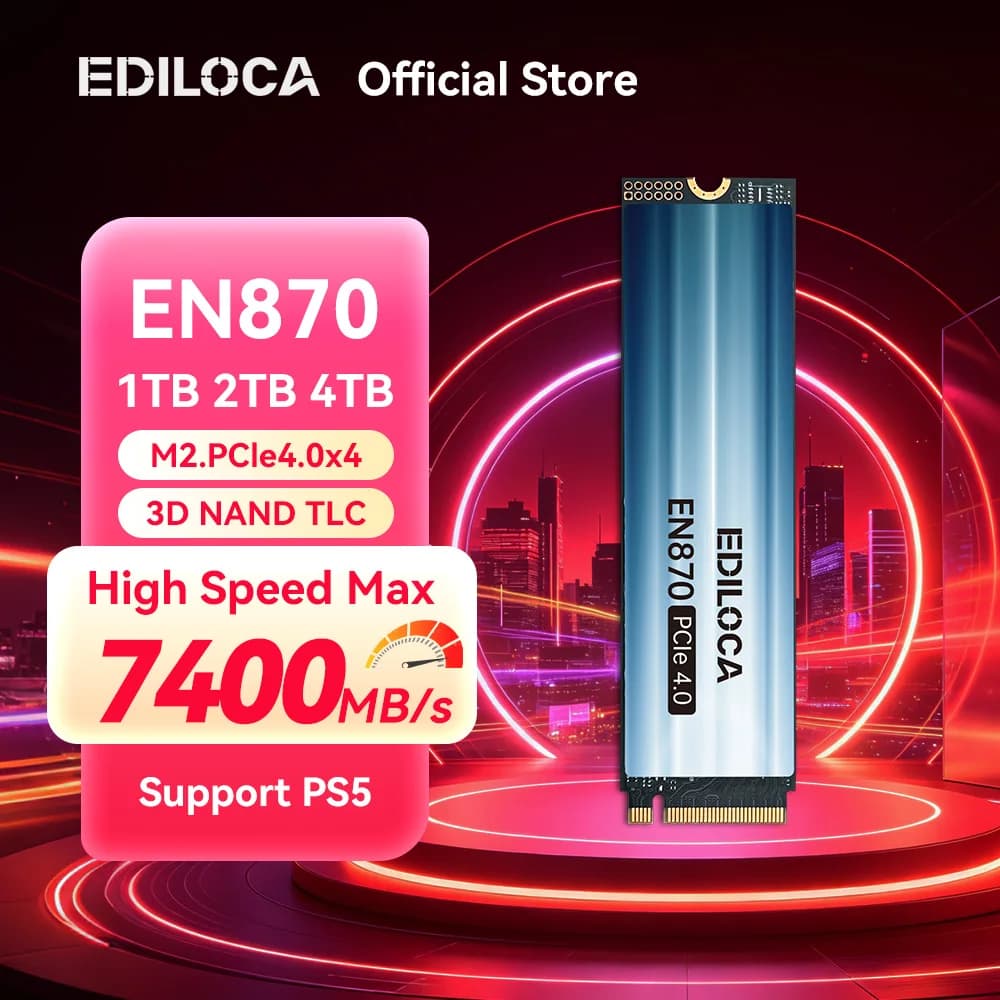 Ediloca EN870 SSD 7400MB/s NVMe M.2 2280 SSD PCIe Gen4.0x4 Internal Solid State Drive PS5 Dynamic SLC Cache for Gaming PC Laptop