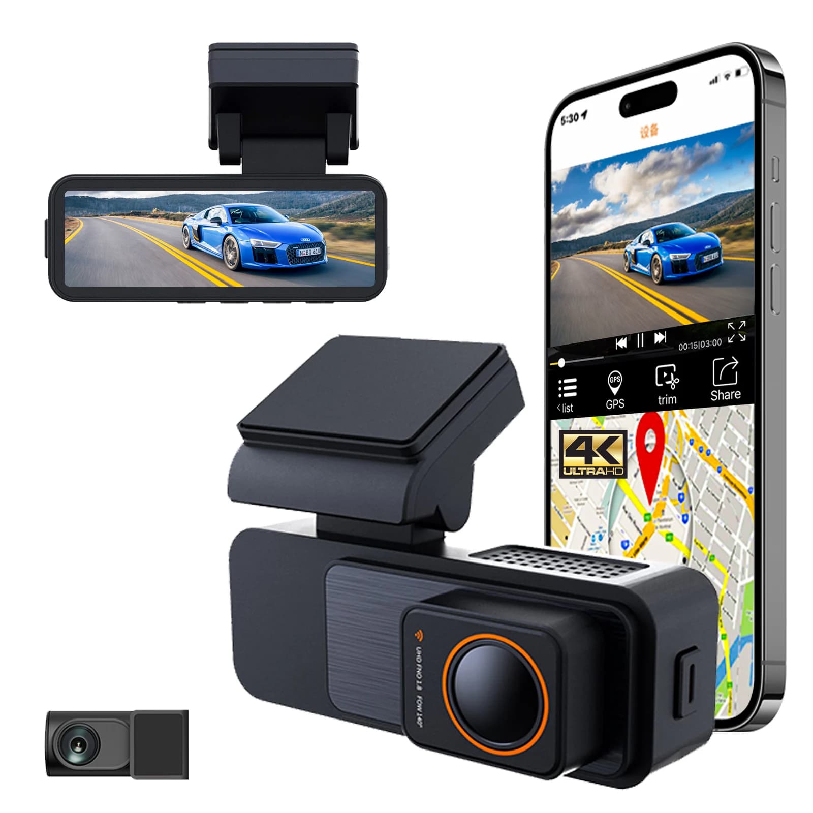 New Car Black Box Car Dvr 4k Wifi Gps Dash Double Room Front and rear lens 4k Dashcam Car camera Double lens Wifi Gps 4k Dash Cam