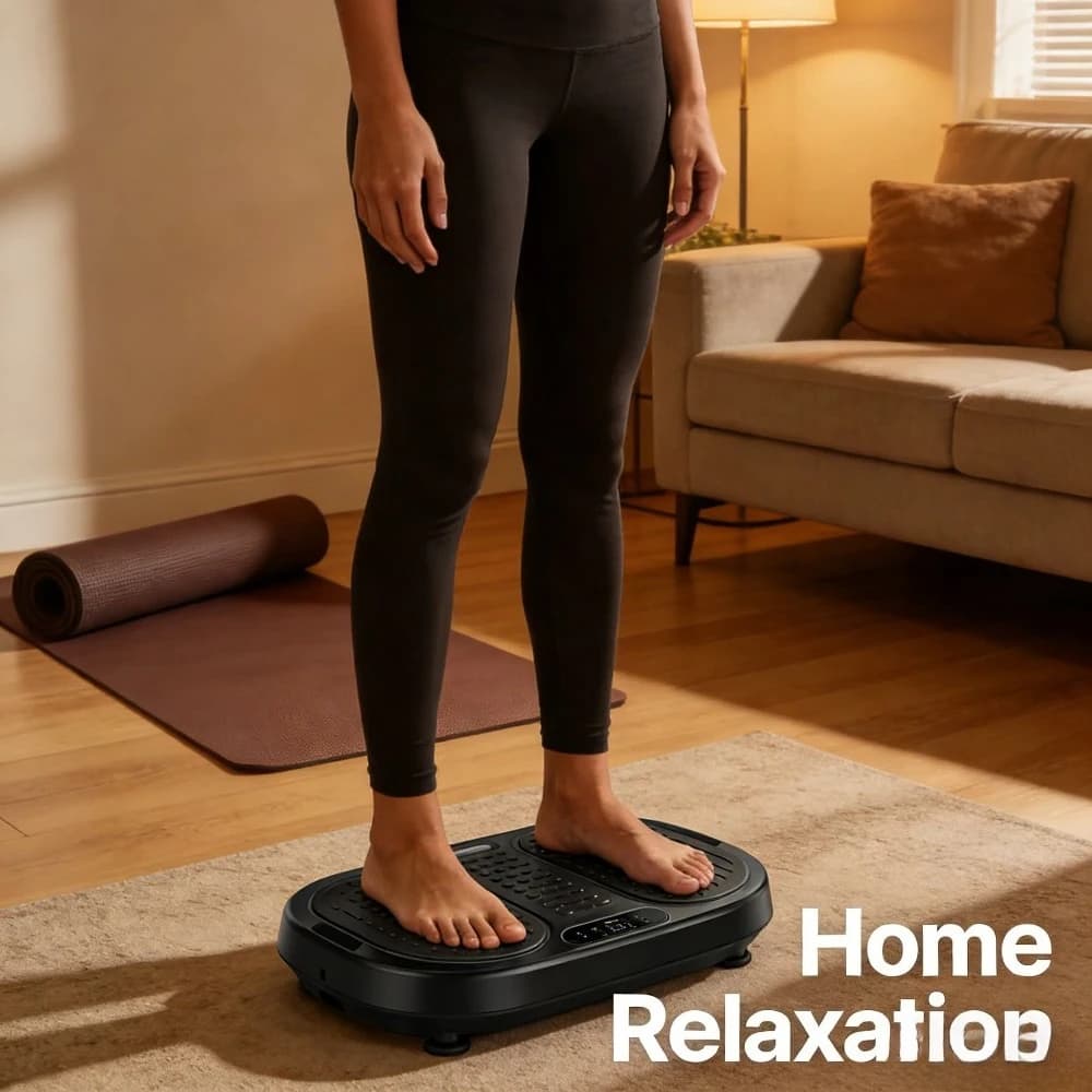Vibration machine of the whole body with remote control and resistance bands for weight loss, lymphatic drainage and toning.