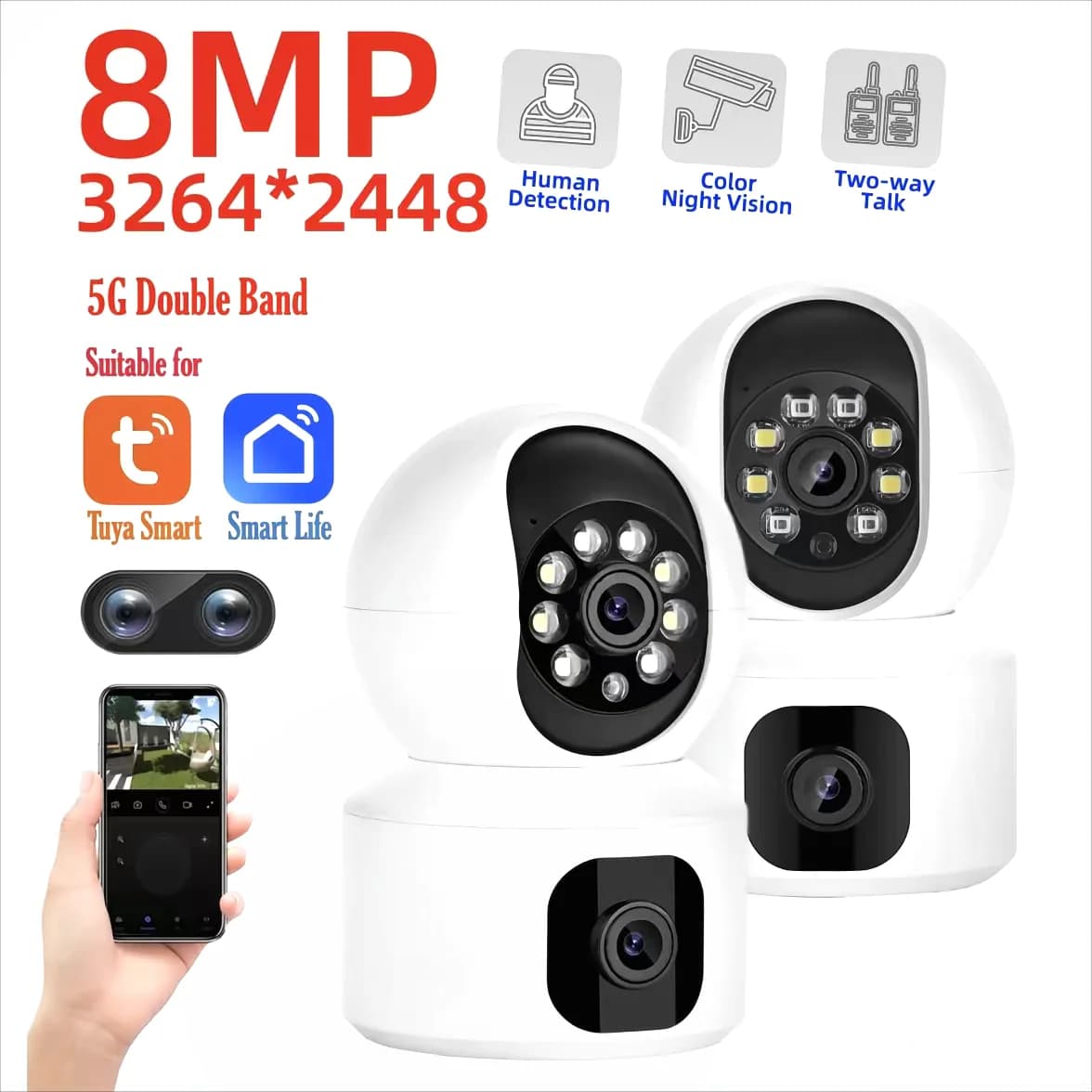 Tuya 8MP WiFi IP Camera Dual Lens Baby Monitor visione notturna a colori monitoraggio automatico umano Video telecamera di sorveglianza domestica intelligente