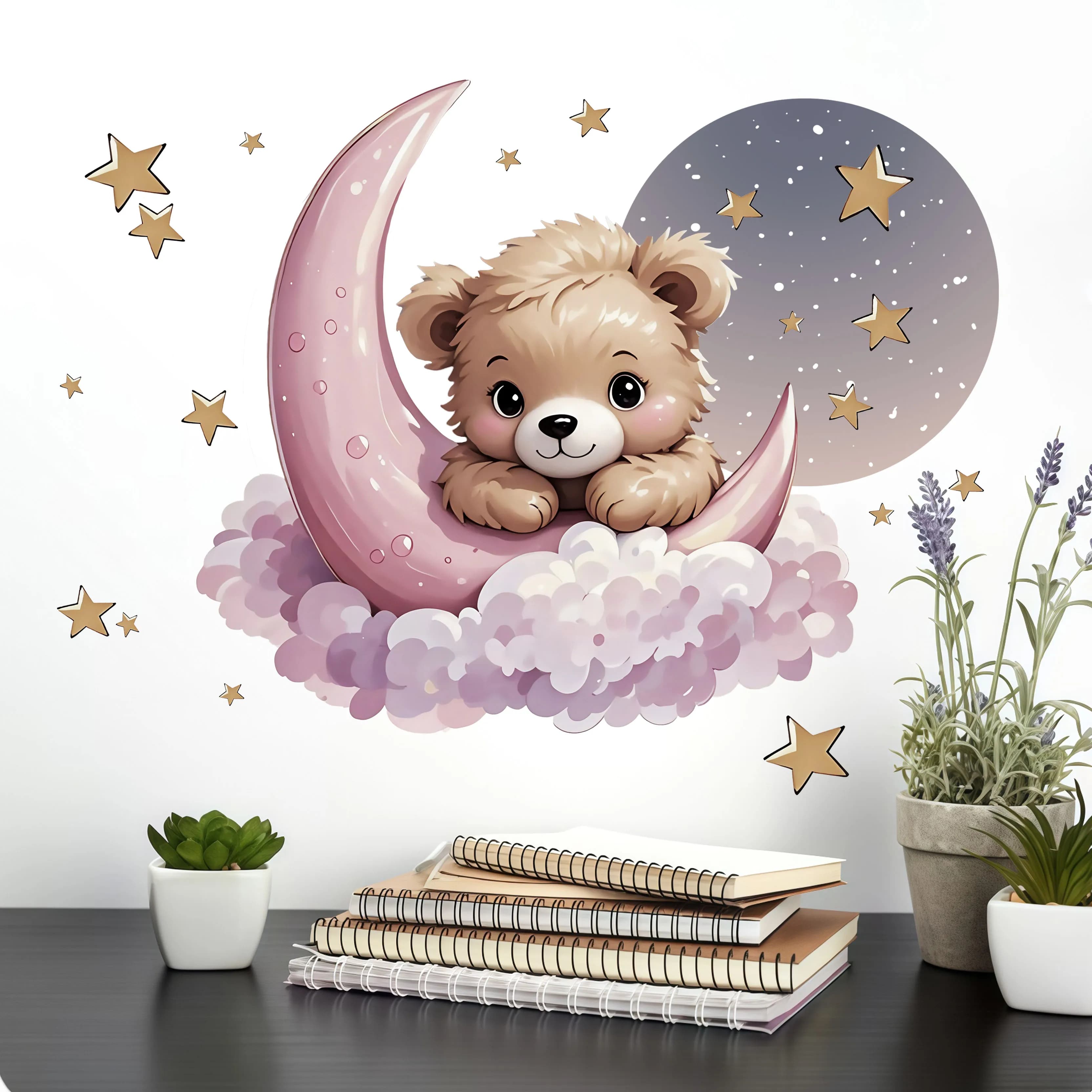 New Arrival Bear Star Moon Night Decalcomanie Wall Bedroom Decorative Wall decals for the house Wall Art Wall wallpaper