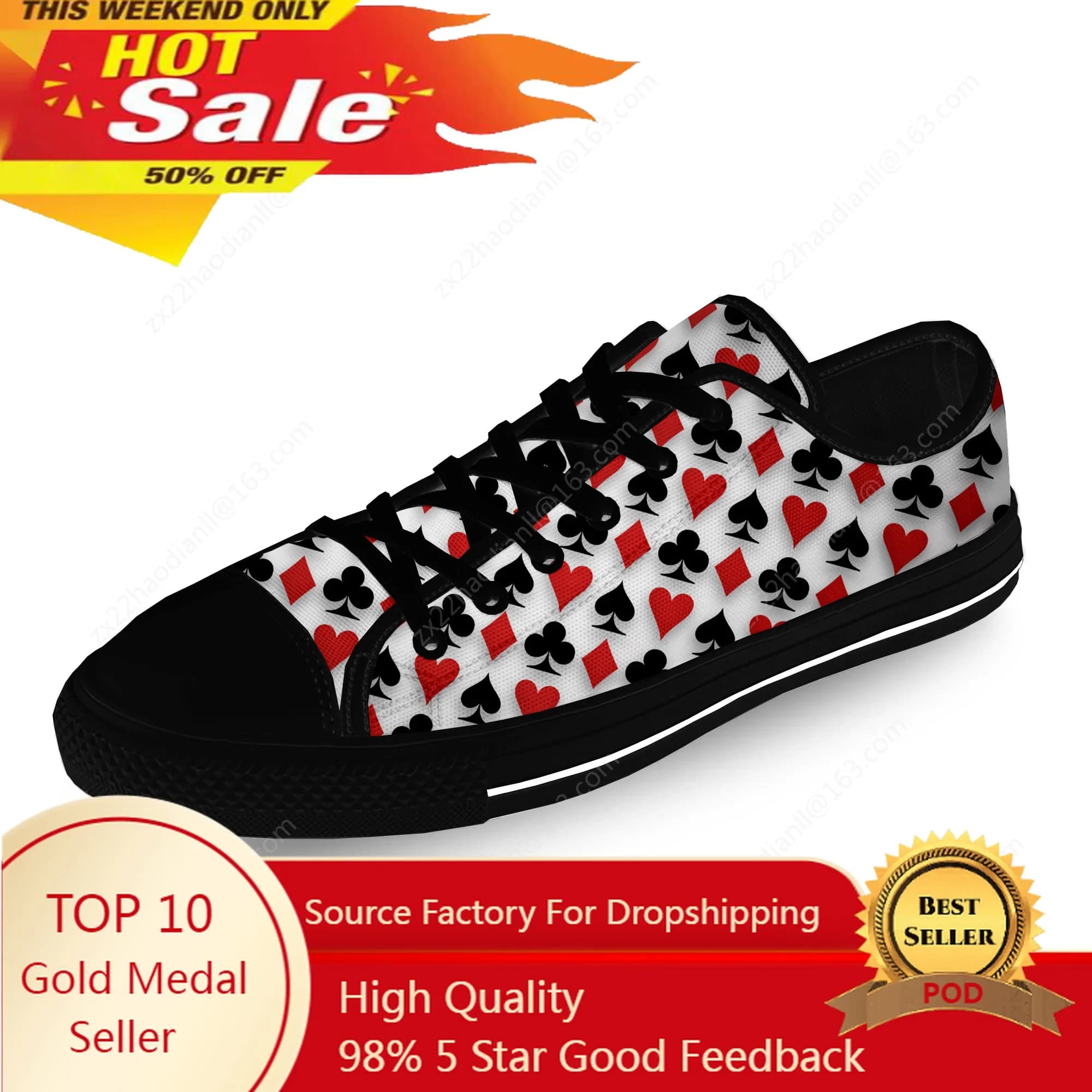 Carte da gioco Poker Popolare Cool Casual Panno Moda Stampa 3D Scarpe di tela basse Uomo Donna Sneakers leggere e traspiranti