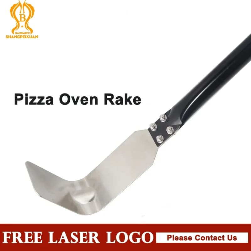 SHANGPEIXUAN Forno per Pizza in Mattoni Rastrello Lungo Acciaio Inossidabile 304 Raschietto Staccabile da 49 Pollici Strumento Pulito per Legno di Frassino Set di Spazzole per Rabbler