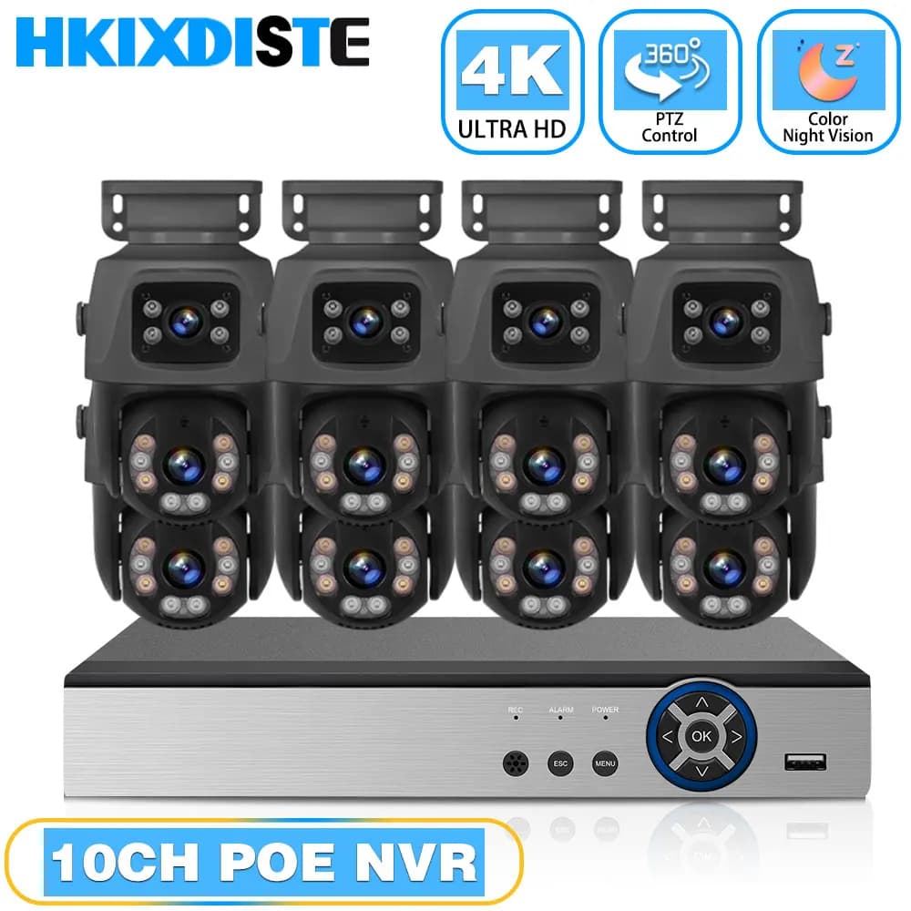 10CH 4K 8MP HD POE Home Security Camera System, NVR Kit with Dual Lenten External IP Camera, CCTV Video surveillance with Human Detection