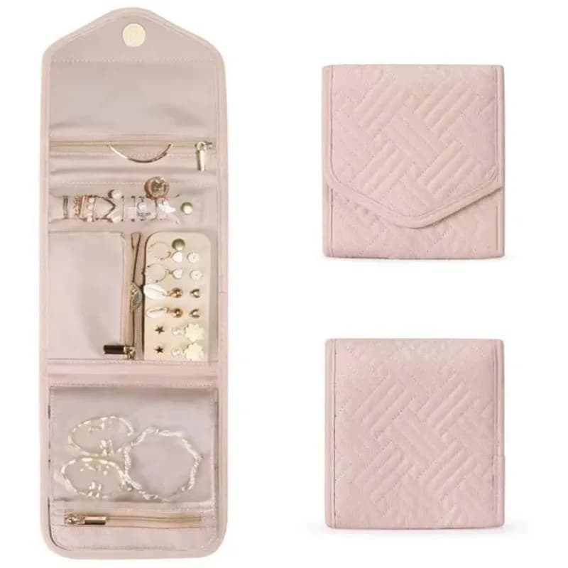 Portable travel roll for quilted jewelry 1 piece - Foldable organizer with snap closure for earrings, bracelets and rings