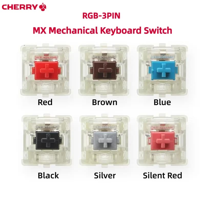 Nuovi Switch Originali Cherry MX per Tastiera Meccanica, Argento, Rosso, Nero, Blu, Marrone, Lineari, Tattili, 3-pin, Cherry Clear RGB