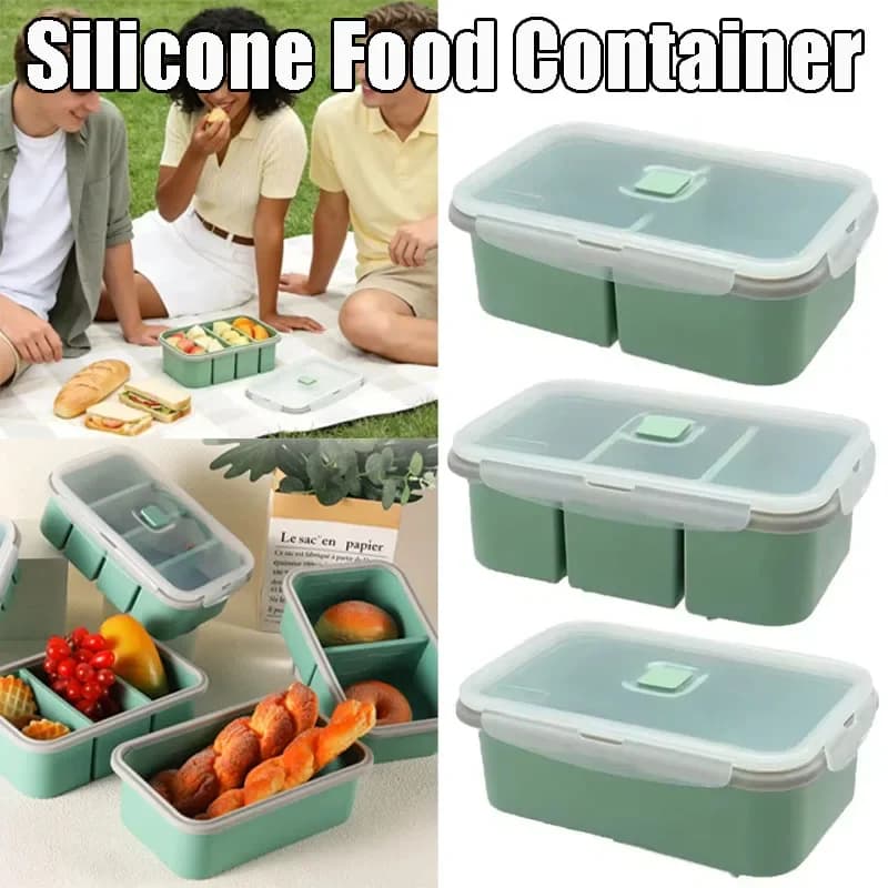 Contenitore per Pranzo in Silicone di Grado Alimentare, Adatto al Microonde, con Scomparti e Tazza per Zuppa, Grande Ciotola Riutilizzabile per Preparazione Pasti