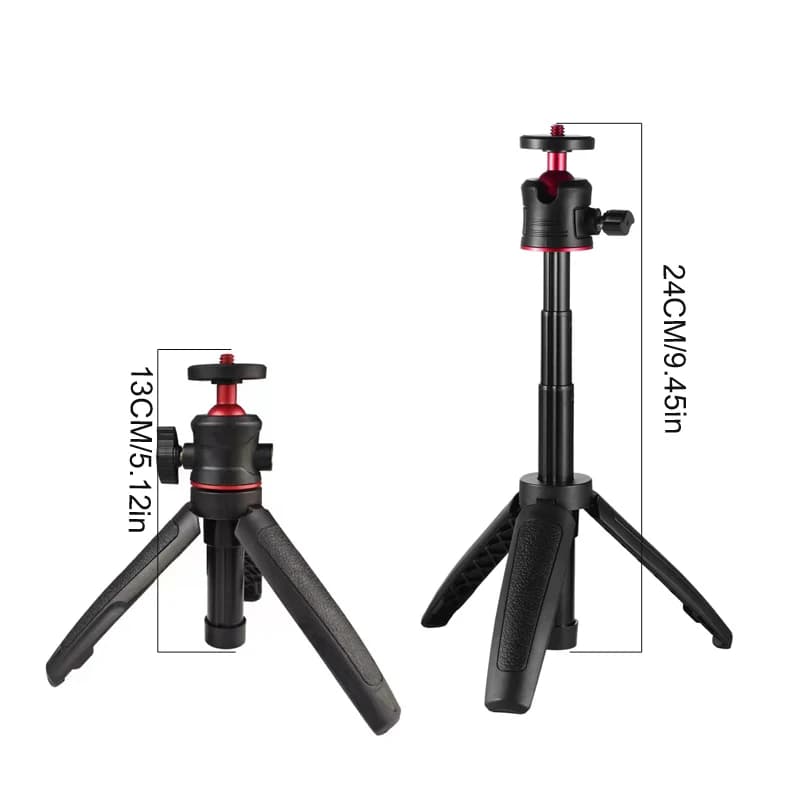Treppiedi Pieghevoli con Testa a Sfera e Attacco Cold Shoe 1/4'' - Supporto Mini per Selfie Stick, Fotocamera DSLR, Action Camera, GoPro