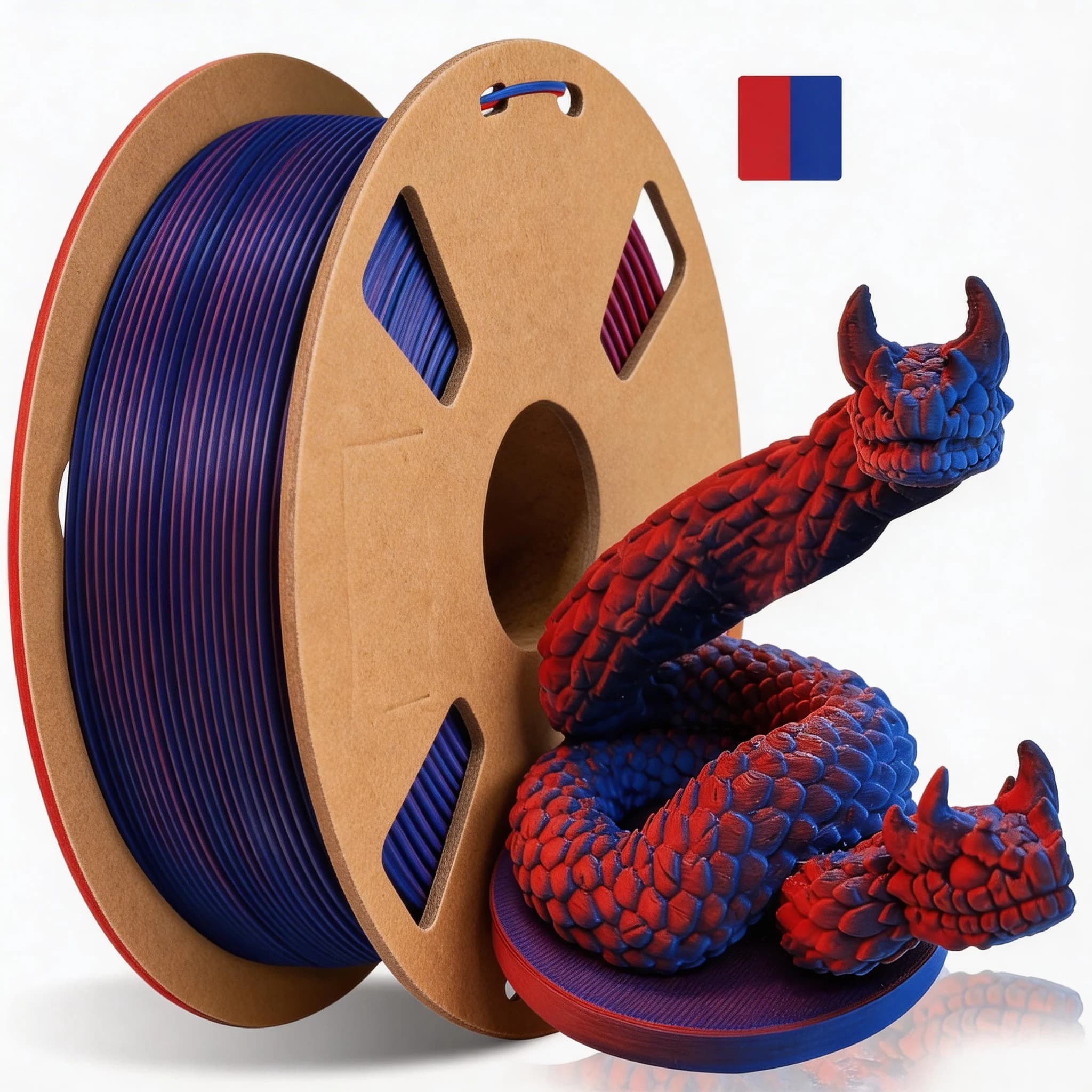 Dual Color Filament Fillamentum pla1.75 Multicolor1.75mm for 3D Printer,Color Change Filament ,2.2lbs (1kg),Matte PLA Red& Blue