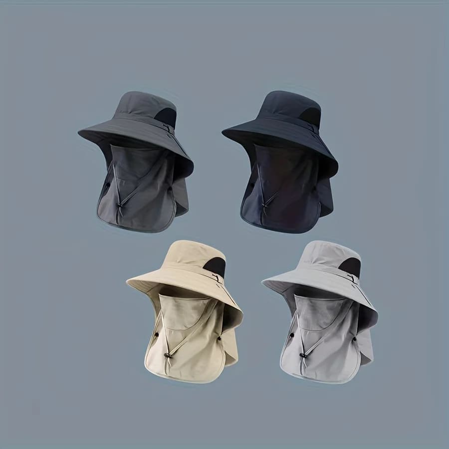 Cappello di protezione solare per uomo e donna, cappello da pescatore per esterni, maschera facciale staccabile, cappello ad asciugatura rapida, cappello da escursionismo a tesa larga