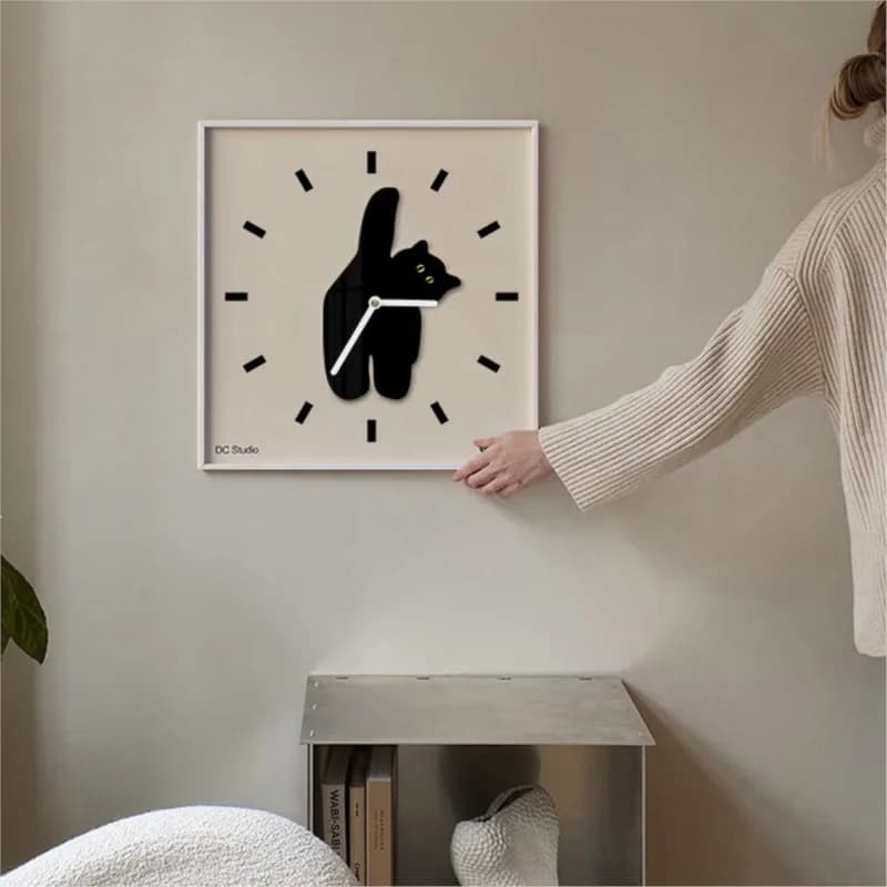 Cat Clock Ins Creative Scandinavian Acrylic Wall Living Room Modern Simple Restaurant Clock Mute Art