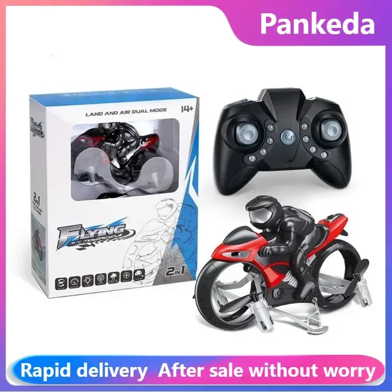 Moto acrobatica 2 in 1 Land Air 2.4GHz Drone per moto fuoristrada volante con rotazione a 360 gradi Modello senza testa Giocattolo per moto