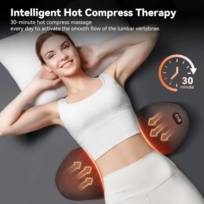 3 in1 Triple Fusion Back Massager， Lumbar Support Pillow withHeat, Vibration & Adjustable Traction -Memory Foam Back Massager