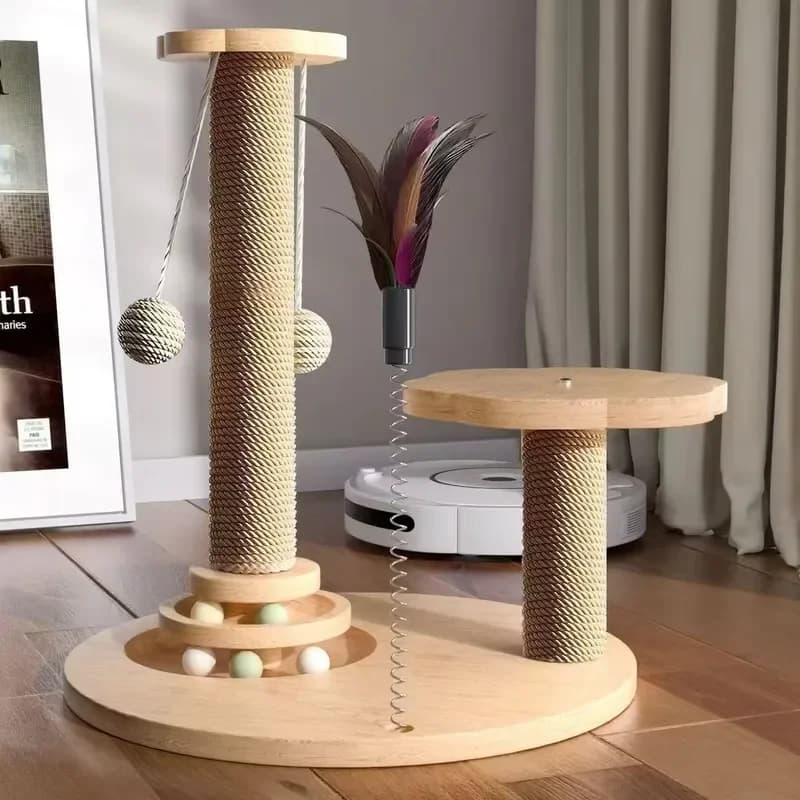 Luxury Modern Classic Cat Tree with Wooden Sisal and Wool Scratching Board Vertical Climbing Frame for Cats Carton Packaging