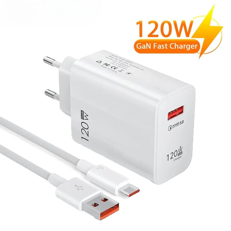 Caricatore USB GaN 120W con ricarica rapida 3.0, spina EU/US/UK, adattatore da parete a ricarica rapida per iPhone, Samsung, Xiaomi, Huawei, caricatore da viaggio