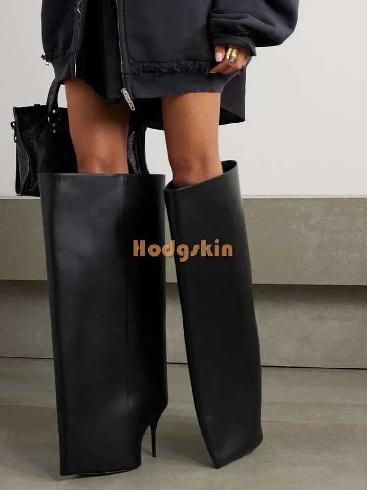 Stivali a punta con bordi trasformati Stivali moda slip-on sottili con tacco alto Stivali sopra il ginocchio Tacchi a spillo Donna Nuove scarpe da passerella 2025