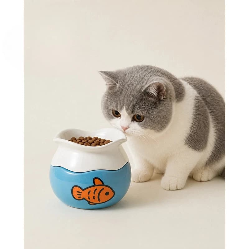 Ciotola Creativa per Pesci, Ciotola per Alimentazione Lenta per Animali Domestici, in Ceramica con Ampio Diametro per Protezione del Collo, Anti-Ribaltamento, per Gatti