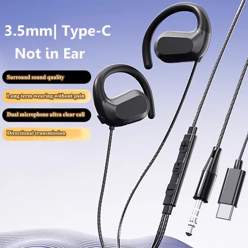 3.5 mm/type C wired air conduit headphones Non-intericular headphones for sports music with HD microphone for live transmission of games