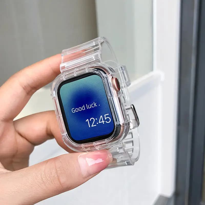 Cinturino trasparente + custodia per Apple Watch Series 9 8 SE 7 6 5 49mm 45 44 42 41mm Cinturino in silicone trasparente per iWatch 38mm 40mm Correa