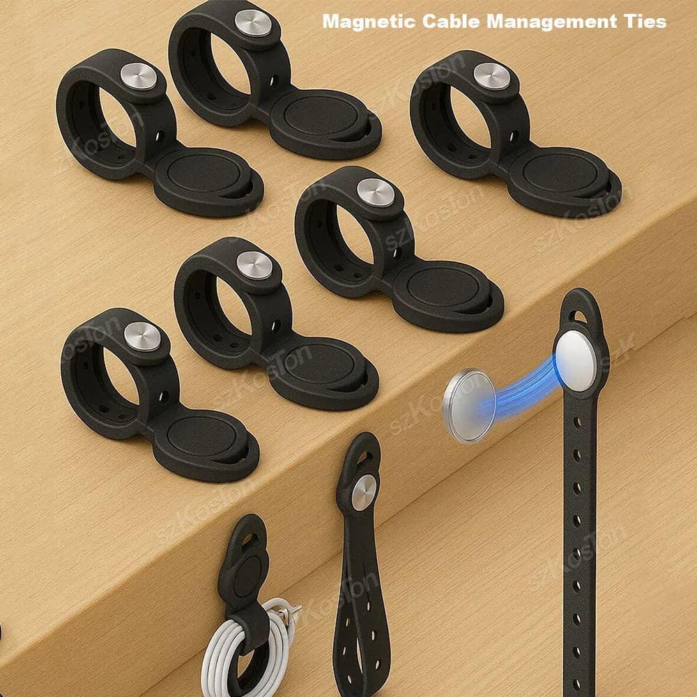 2PCS Upgraded Magnetic Cable Management Ties Wire Organizer Reusable Silicone Cord Ties for Home, Office & Travel
