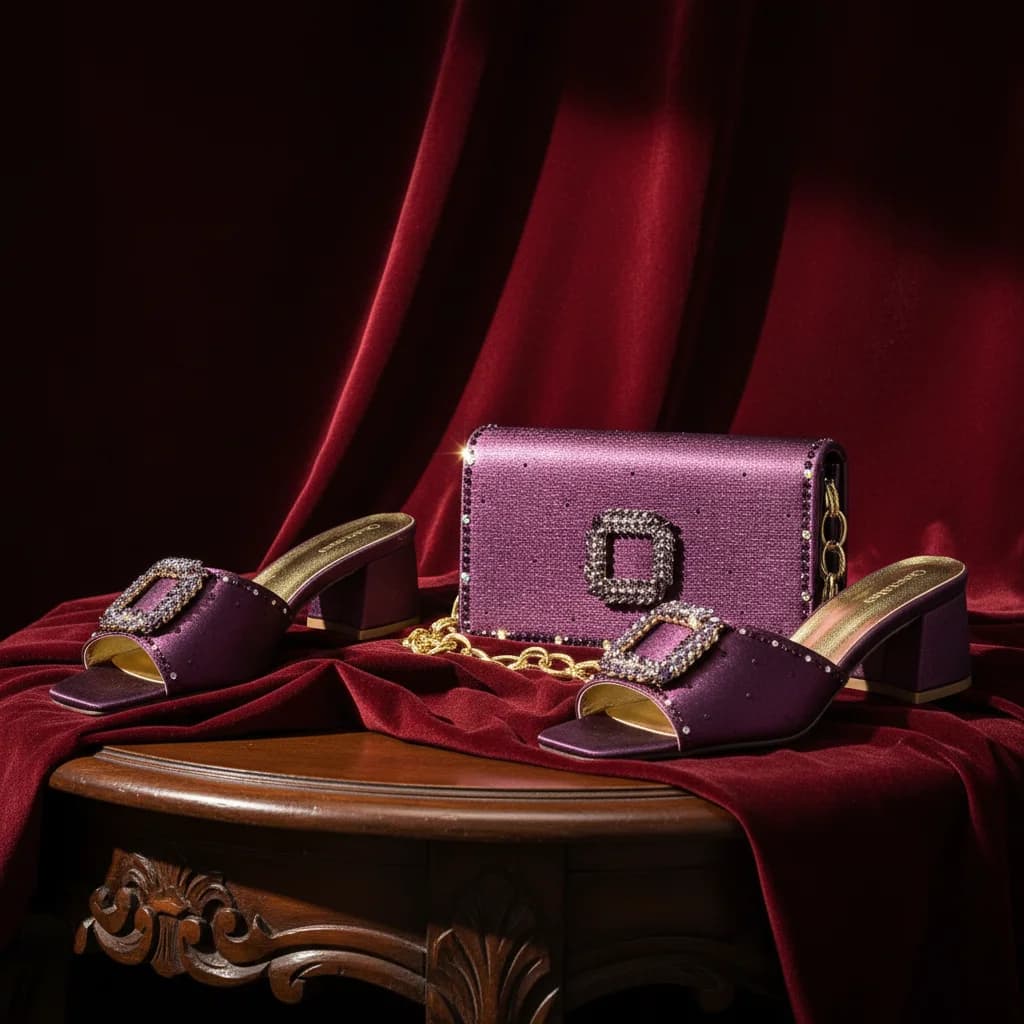 Eleganti Tacchi da Donna con Punta Aperta, Design in Buon Materiale, Sandali Viola con Strass, Set Coordinato Scarpe e Borse Italiane 2026