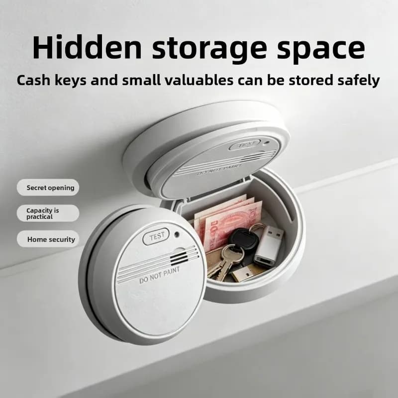 Realistic Simulated Smoke Detector Hidden Safe Storage Box with Secret Compartment for Keys Cash and Jewelry Home Security