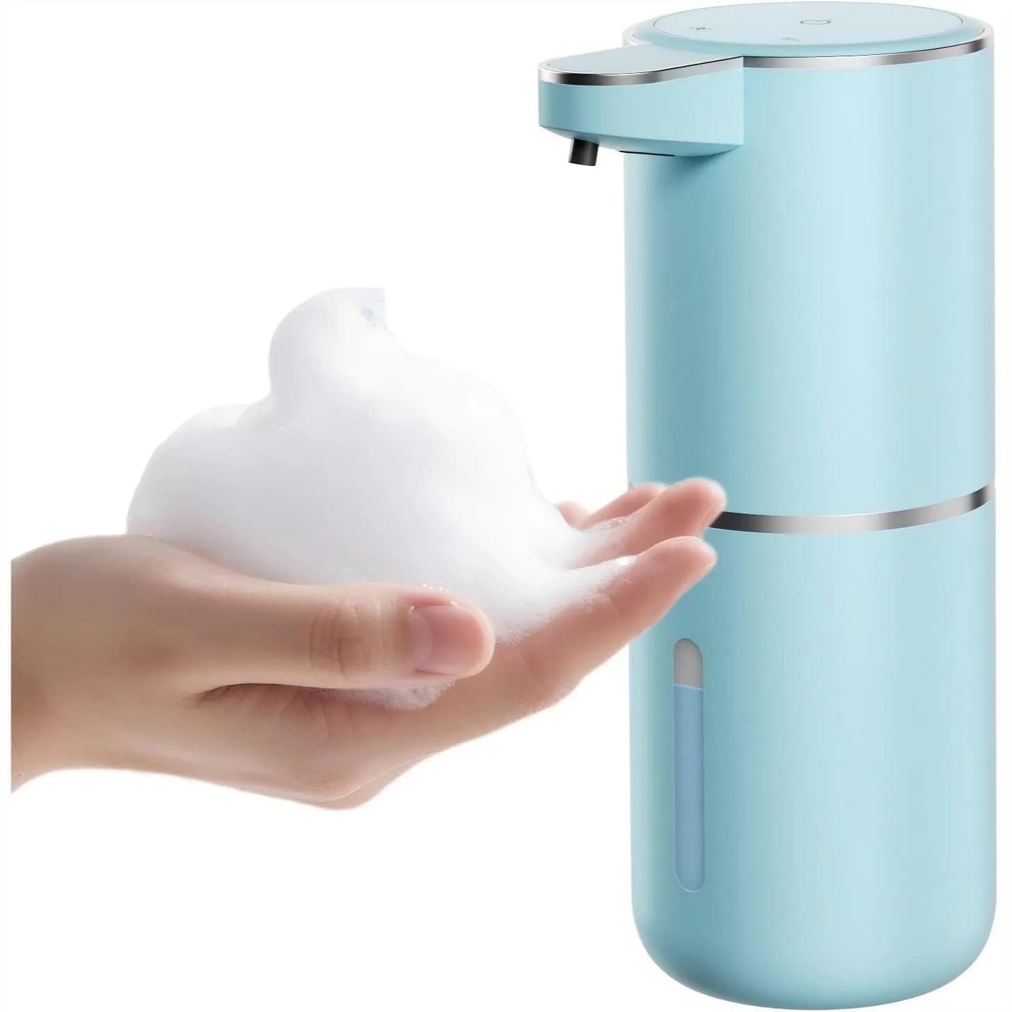 Dispenser automatico di sapone schiumogeno – Sensore touchless, controllo schiuma a 4 livelli, ricaricabile USB-C, 380 ml, montaggio a parete o su piano di lavoro