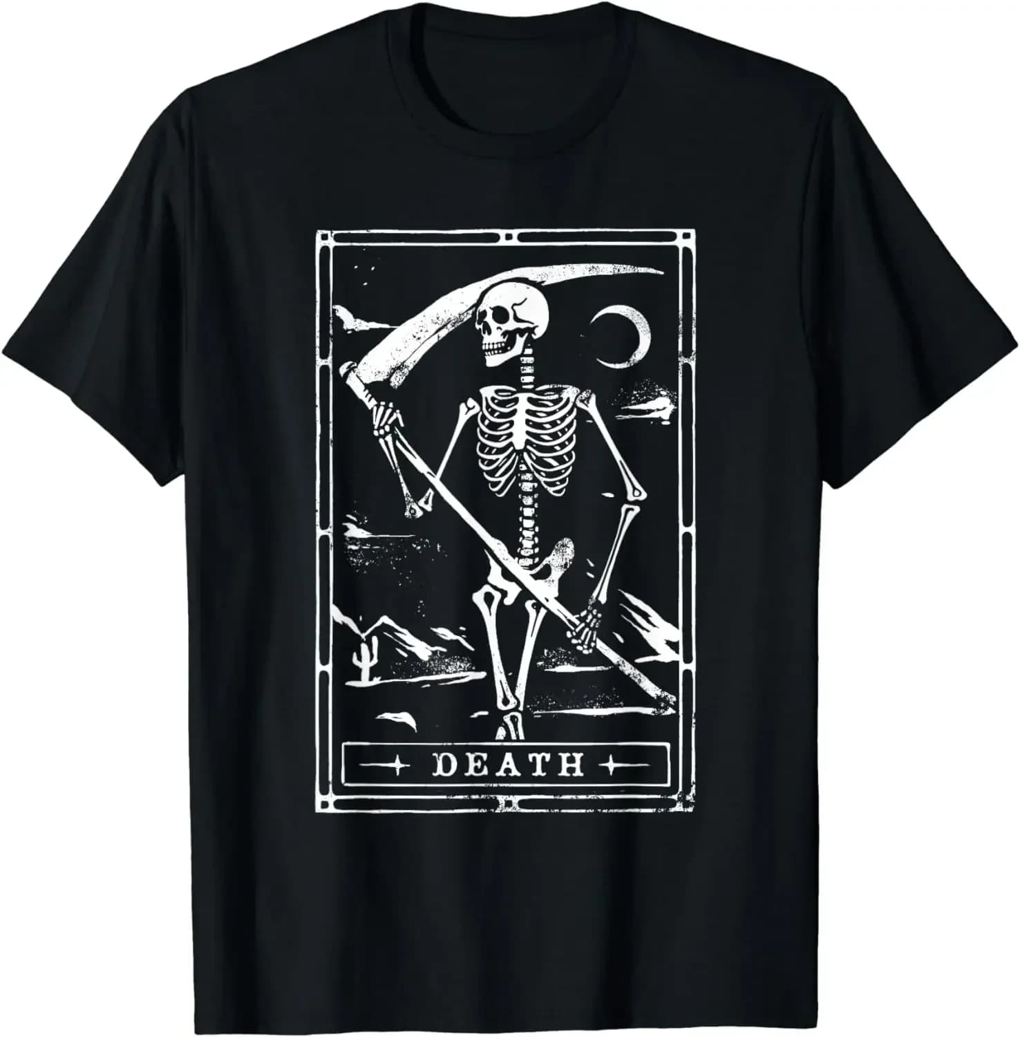 Maglietta della carta dei tarocchi della morte Goth Skeleton Grim Reaper T-shirt di Halloween Donna Uomo T-shirt divertenti in cotone Magliette grafiche Anime Top