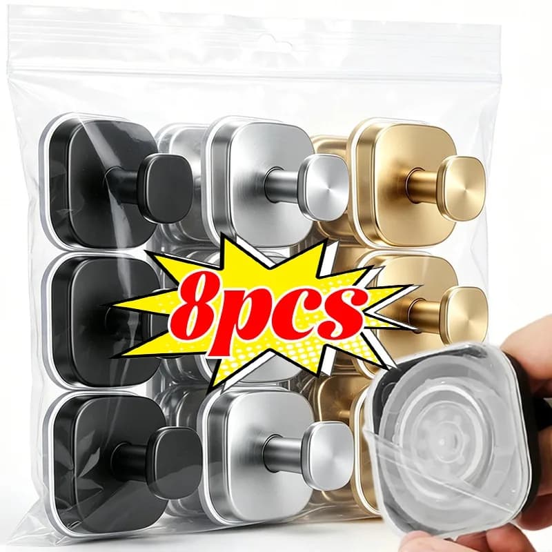 304 Stainless Steel Strong Suction Cup Hooks Round Square Wall Hook for Kitchen Bathroom Hanging Hangers No-drill Towel Holders