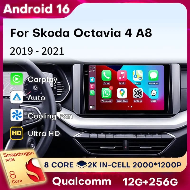 Android 16 Carplay For Skoda Octavia 4 A8 2019 - 2021 Navigation DSP WIFI Audio 4G LTE Auto Multimedia Car Radio GPS 2din Player