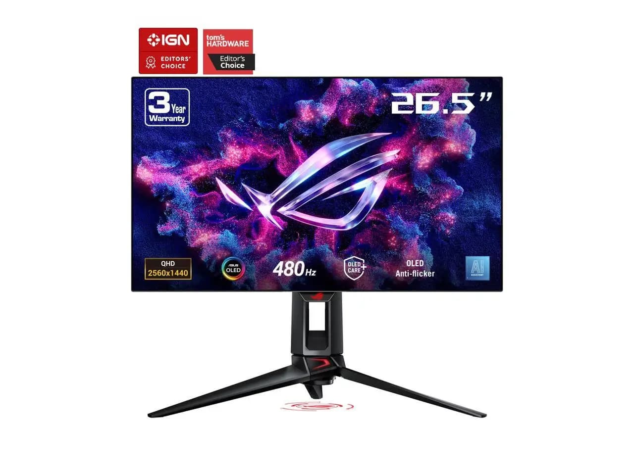 ASUS ROG Swift 27" QHD 2K 1440P 480Hz AMD FreeSync Premium & G-SYNC Compatible 0.03ms HDR400 OLED Gaming Computer Monitor with Height Adjustable, Swivel, Pivot & Tilt Stand PG27AQDP