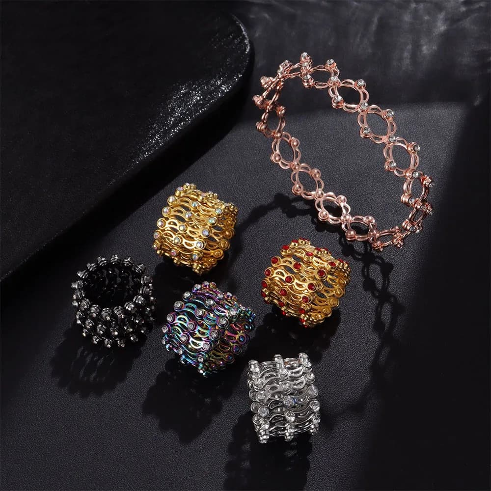 Bracciale magico elasticizzato con cristalli intarsiati 2 in 1, convertibile in anello, gioiello da donna per matrimoni e feste